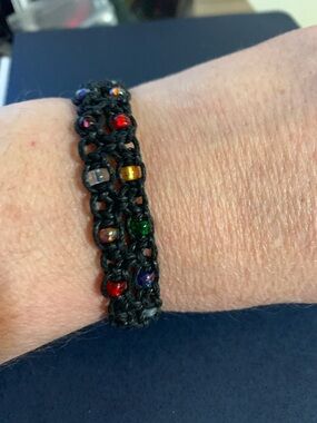 Handmade Black Macrame Bracelet with Multicolor Beads